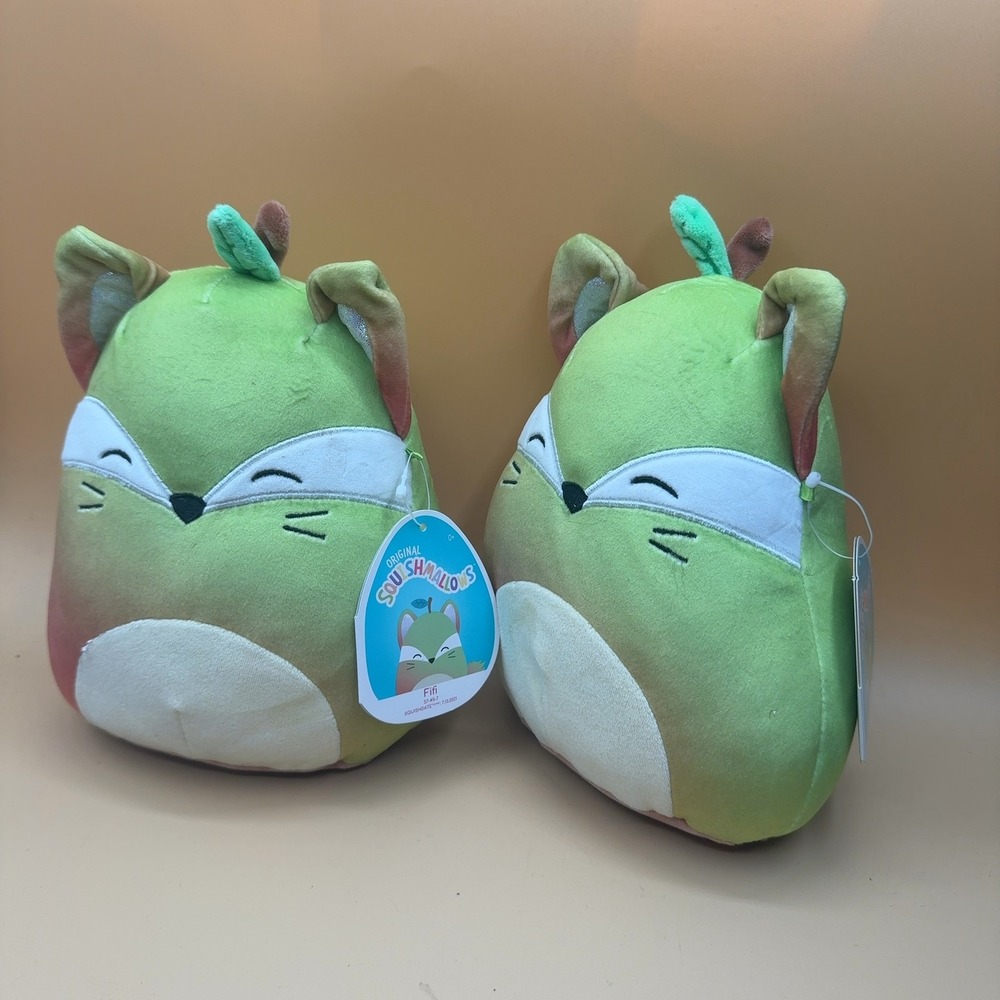 (2) Squishmallows Fifi the Fox Plush Stuffed Animal Green Rainbow 8 Inch 2-Pack